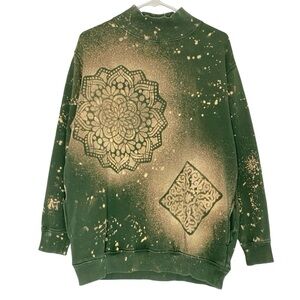 Handmade Floral Sweatshirt Womens Size Small Oversized Mandala Pullover Pockets